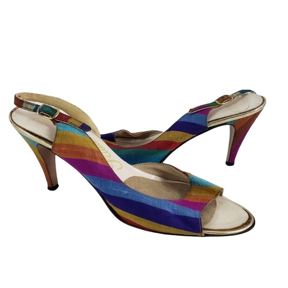 Paulette Rainbow Slingback Heel Peep Toe 7M - Picture 2 of 8